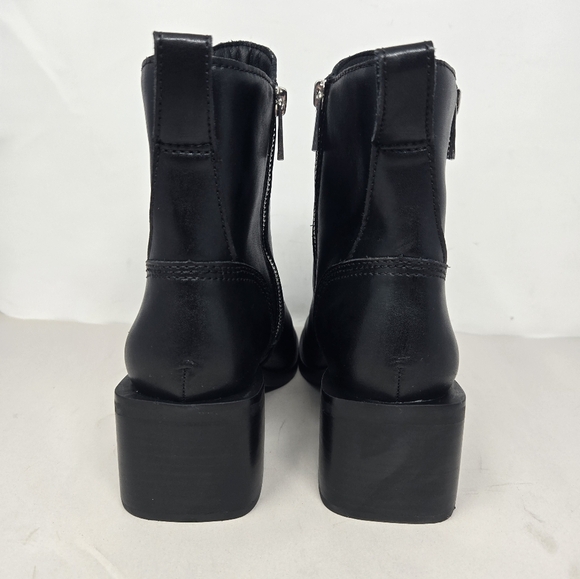 Steve Madden Ruthy Ankle Boots Sz 7.5M Black Leather Oversized Heel Double Zip - Picture 5 of 11